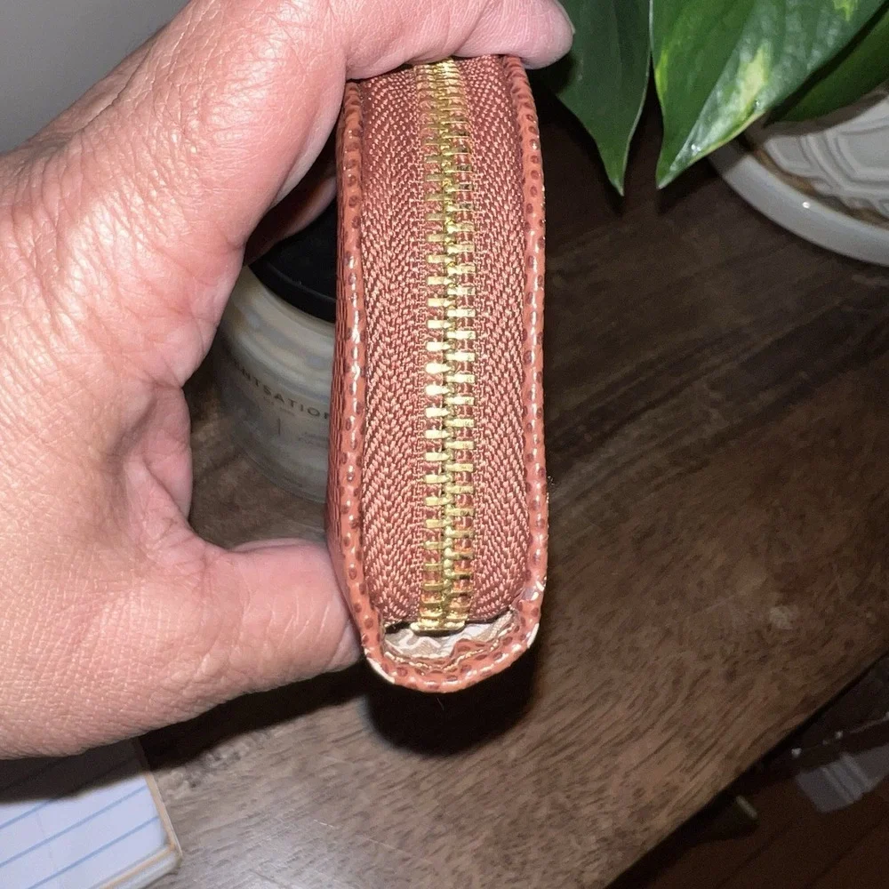 Anne Klein Brown Small Wallet W/ Gold Zipper Credit Card Coin Holder Mini Clutch